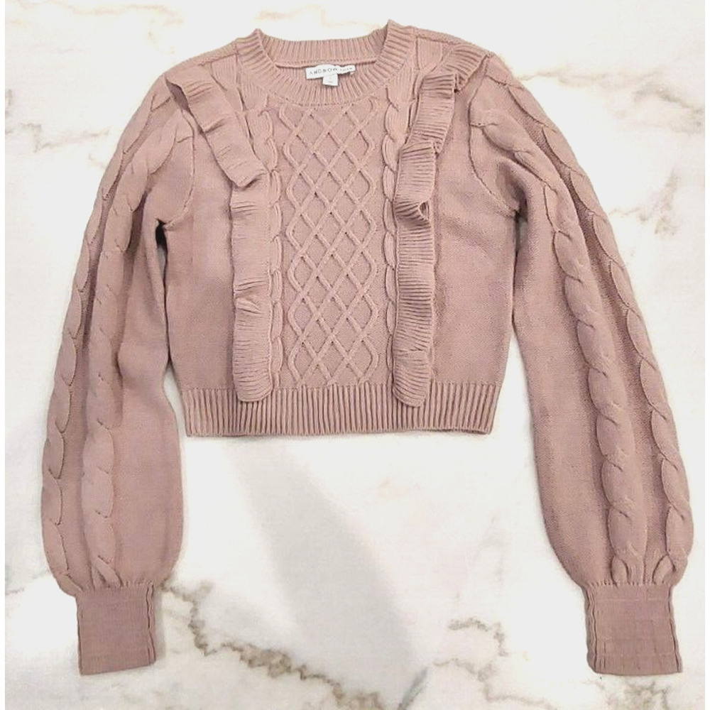 And‎ Now This Womens Size S Cropped Long Sleeve Ruffled Sweater Dusty Mauve